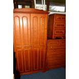 A CHERRYWOOD THREE PIECE BEDROOM SUITE, comprising a double door wardrobe, width 98cm x depth 59cm x