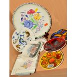 A GROUP OF POOLE POTTERY DISHES, ASHTRAY, PLATES ETC, to include Agean trinkets (one hairline), '