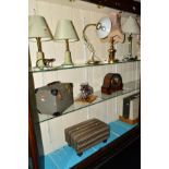 A COLLECTION OF VARIOUS MISCELLANEOUS ITEMS, to include a walnut mantle clock, a cased miniature