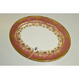 A ROYAL CROWN DERBY OVAL (MEAT) PLATTER, A1359 'Heritage' pattern pink and lilac ground with gilt