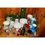A GROUP OF CERAMICS AND GLASS, to include cut glass cruet set and preserve pot (Stuart Crystal)
