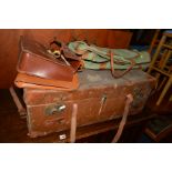 A VINTAGE TRAVELLING TRUNK, together with three various other luggage items, etc (s.d.) (7)