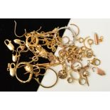 A SELECTION OF SCRAP BROKEN JEWELLERY, to include chains, clasps, rings, pendants, etc, most with