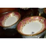 TWO ROYAL CROWN DERBY OPEN VEGETABLE DISHES, AB59 'Heritage' pattern, pink and lilac ground with