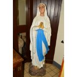 A PLASTER LIFE SIZE STATUE OF THE VIRGIN MARY, 'Our Lady of Lourdes' height 173cm