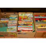 THREE BOXES OF CHILDRENS BOOKS, ANNUALS ETC, to include 'Rupert' (1960s, 80s and later), 'The Dandy'