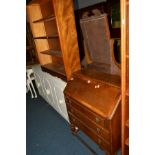 AN OAK BUREAU and an oak bookcase (2)