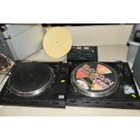 TWO TECHNICS DJ-3000 TURNTABLES, (one in working order the other requires drive belt) and a