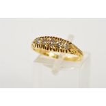 AN EARLY 20TH CENTURY 18CT GOLD DIAMOND RING, designed as five graduated old cut diamonds within