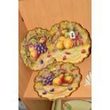 THREE ROYAL WORCESTER WAVY EDGED CABINET PLATES, 'Fallen Fruit' pattern, signed T.Lockyer,