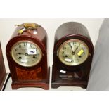 TWO ARCH SHAPED MANTEL CLOCKS, one with dial marks 'Camerer Cuss & Co, 56 New Oxford Street,