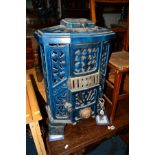 A BLUE ENAMELLED STOVE, height 67cm