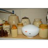 SALT GLAZED STONEWARE, etc, to include barrels, flagons, storage jars and mixing bowls, etc,