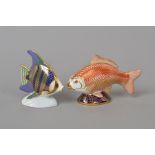 TWO ROYAL CROWN DERBY SECONDS PAPERWEIGHTS, 'Angel Fish' and 'Golden Carp' (silver stoppers) (2)