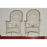 A PAIR OF PAINTED WICKER PEACOCK CHAIRS, (2)