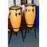 A PAIR OF LP ASPIRE BEECH CONGAS, 10' and 11' drum diameter sizes, on separate metal basket