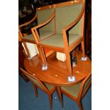 A SET OF SIX GREAVES AND THOMAS TEAK DINING CHAIRS including two carvers, together with an oval