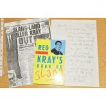 REGGIE KRAY INTEREST, a signed copy of Reg Kray's Book of Slang, signed 'James, God Bless,