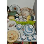 A BOX AND LOOSE ASSORTED DENBY TABLEWARES, etc, to include Tivoli, Colonial Blue and Echo, etc