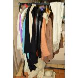 VARIOUS GENTS AND LADIES COATS, DRESSES, etc, to include cream table cloth, Jacques Vert outfits,