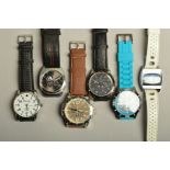 SIX WATCHES, to include a Ruhla Digital watch with white strap and blue face, other watches include,