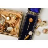 A SELECTION OF MAINLY BUTTONS AND CUFFLINKS AND TWO STICKPINS, to include mother of pearl buttons,