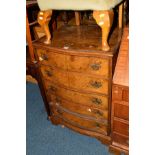 A REPRODUCTION WALNUT CHEST OF FIVE LONG DRAWERS, width 62cm x depth 49cm x height 88.5cm (s.d.)