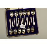 A CASED SET OF TWELVE EDWARDIAN SILVER TEASPOONS, foliate engraved handles, maker C.W.Fletcher & Son