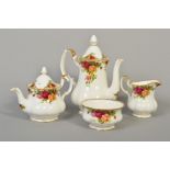 FOUR PIECES OF ROYAL ALBERT 'OLD COUNTRY ROSES', to include coffee pot, small teapot, milk jug and