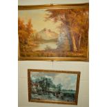 PICTURES AND PRINTS ETC, to include an autumnal landscape indistinctly signed (Rawson?), gilt