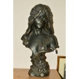 A PLASTER BUST, 'Le Printemps' bronze effect colouring of Art Nouveau style lady, height