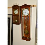 A REPRODUCTION MAHOGANY WALL CLOCK, Roman numerals and seconds dial, marked made in Germany,