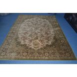 A MODERN WOOLLEN CARPET SQUARE, green ground with floral motif, Lano, Nain label to underside,