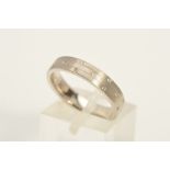 A MODERN 18CT WHITE GOLD AND DIAMOND SET WEDDING BAND, flat section measuring approximately 4.1mm in