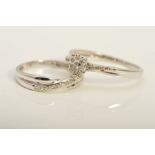 TWO 9CT WHITE GOLD DIAMOND RINGS, the first designed as an illusion set cluster of brilliant cut