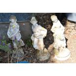 THREE WHITE PAINTED COMPOSITE GARDEN STATUES