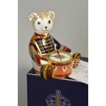 A BOXED ROYAL CROWN DERBY LIMITED EDITION PAPERWEIGHT, 'Drummer Bear' No821/1500, commissioned by