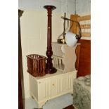 A WHITE PAINTED WOODEN BLANKET BOX together with a cream painted blanket box, two magazine racks,