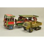 A CLOCKWORK MECCANO HOME BUILT MODEL OF A FLAT BED LORRY AND TRAILER, not tested, no key, appears