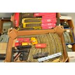 A QUANTITY OF BOXED AND UNBOXED HORNBY DUBLO TWO RAIL TRACK, majority is unused ex shop stock,