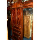 AN EDWARDIAN MAHOGANY, BANDED AND FOLIATE INLAID COMPACTUM WARDROBE, flanked by double bevelled