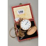 AN EARLY 20TH CENTURY 9CT GOLD FULL HUNTER POCKET WATCH, the white dial with black Roman numerals