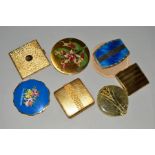 SEVEN COMPACTS, to include a circular floral Stratton compact, a square Stratton compact with banded