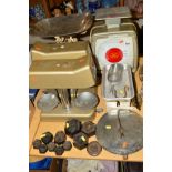 A GROUP OF VARIOUS SCALES AND WEIGHTS, to include Avery 'Post Office' to weigh 1800g to 10g, '