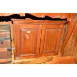AN EDWARDIAN MAHOGANY PANELLED TWO DOOR CABINET, width 81cm x depth 35cm x height 61cm