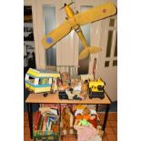 VARIOUS TOYS AND GAMES, to include Tonka truck, Sindy caravan, model airplane, push-along toys,