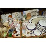 FOUR BOXES OF CERAMICS AND GLASSWARE, including Booth's Silicon China dinnerwares, part tea sets,