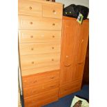 A MODERN TWO PIECE BEDROOM SUITE, comprising a wardrobe and a chest of drawers together with a