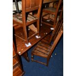 AN OAK REFECTORY TABLE, and four dark ercol chairs (5)