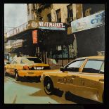 BRIAN SHEPHERD (BRITISH 1948) 'NEW YORK TAXIS', a New York street view, signed bottom right, oil